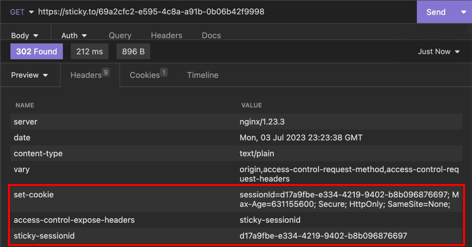 You can see the server sets its cookie